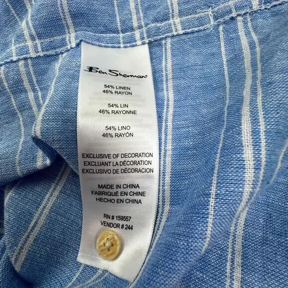 Ben Sherman Striped Lightweight Linen/Rayon Resort Button Down Shirt Men's L - Picture 5 of 6